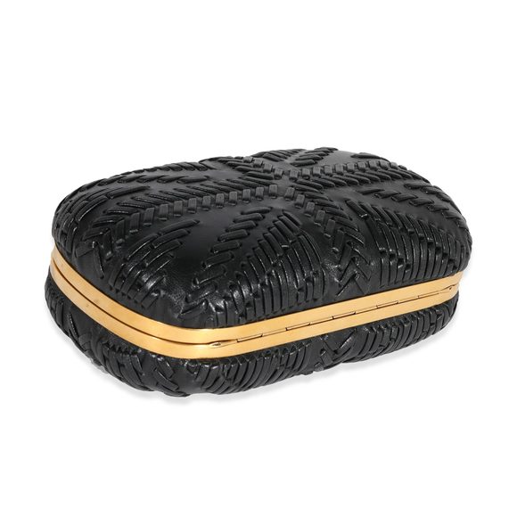 Alexander McQueen Black Woven Leather Brittania Skull Box Clutch - Picture 6 of 7